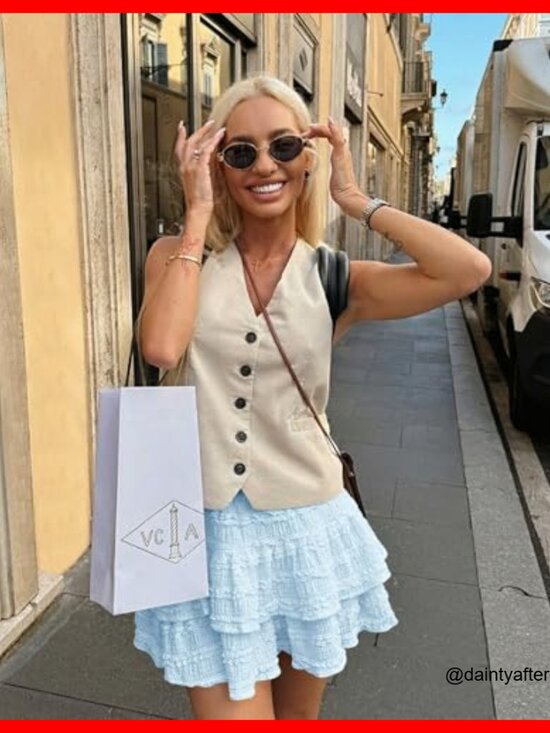 Polyester Blend High Waist Ruffle Mini Skirt with Built-in Shorts - Picture 2 of 7